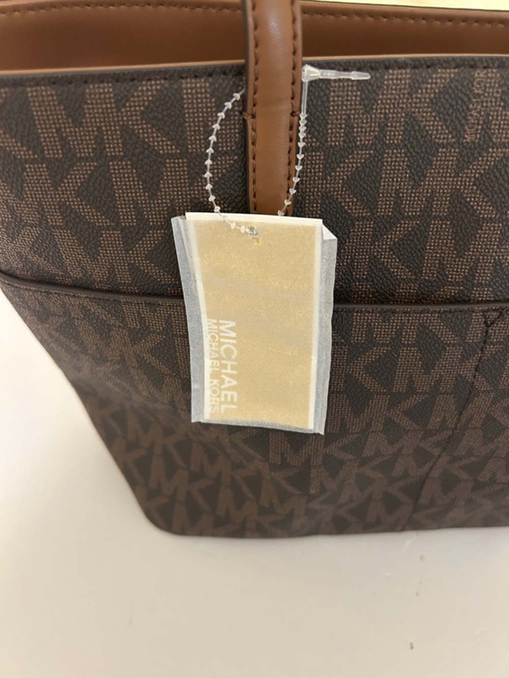 Michael Kors Brown Monogram Tote with Gold MK Charm - Picture 10 of 12